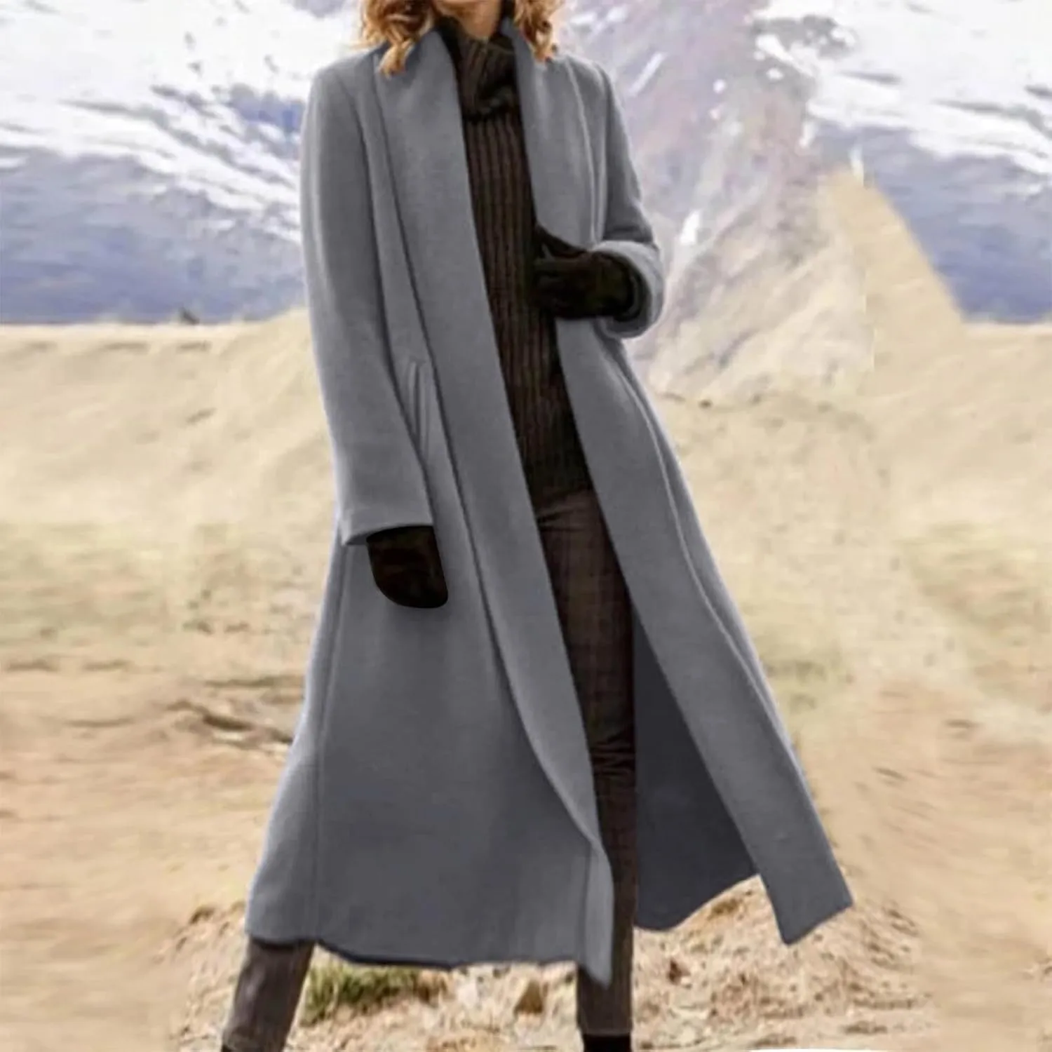 Women's Lapel Collar Coats Mid Long Pea Coats Warm Thicken Trench Jacket Elegant Simple Oversized Winter Coats