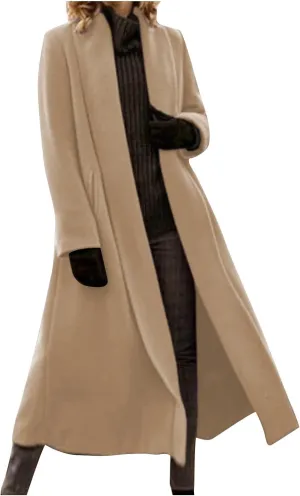Women's Lapel Collar Coats Mid Long Pea Coats Warm Thicken Trench Jacket Elegant Simple Oversized Winter Coats