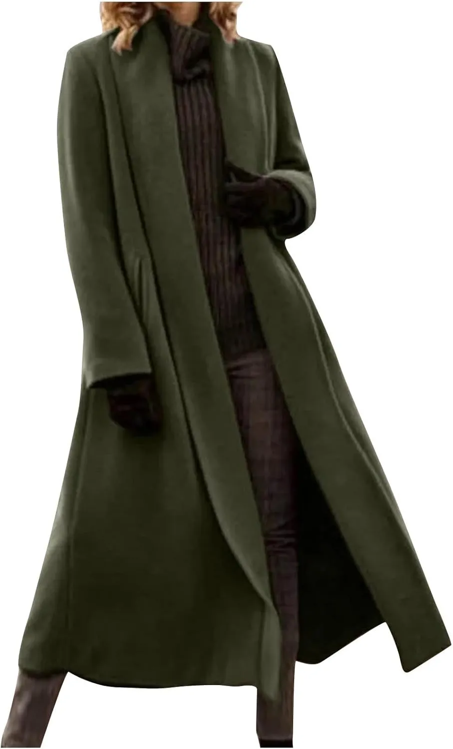 Women's Lapel Collar Coats Mid Long Pea Coats Warm Thicken Trench Jacket Elegant Simple Oversized Winter Coats
