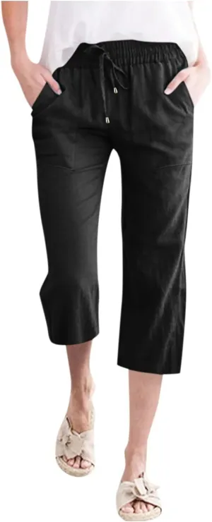 Womens Linen Pants Dressy Loose Fit High Waist Solid Wide Leg Work Palazzo Pant Trousers with Pockets