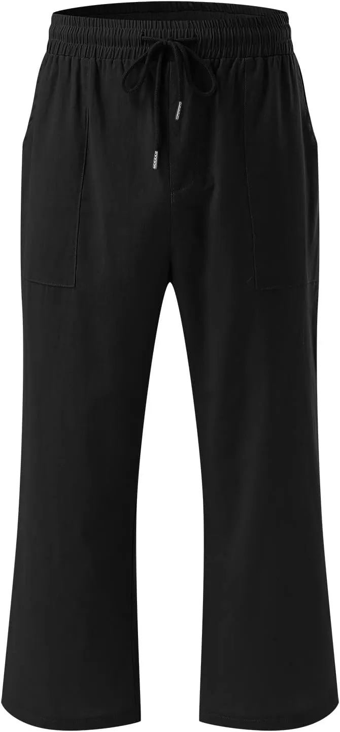 Womens Linen Pants Dressy Loose Fit High Waist Solid Wide Leg Work Palazzo Pant Trousers with Pockets
