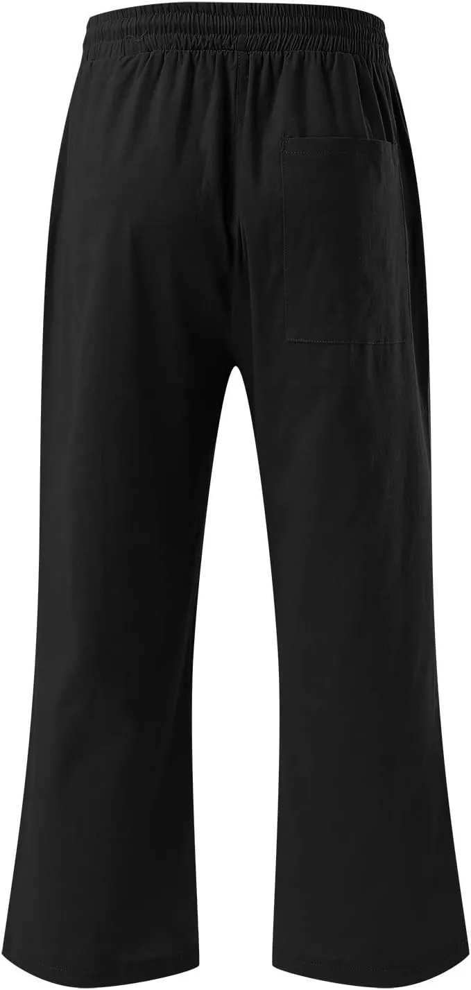 Womens Linen Pants Dressy Loose Fit High Waist Solid Wide Leg Work Palazzo Pant Trousers with Pockets