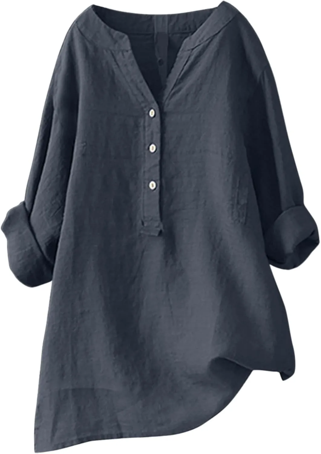 Womens Linen Shirts Summer Cotton Linen Plain Short Sleeve Tunic Top Casual Oversized Dressy V Neck Blouse