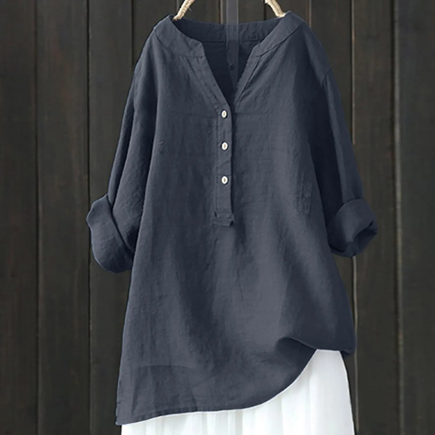 Womens Linen Shirts Summer Cotton Linen Plain Short Sleeve Tunic Top Casual Oversized Dressy V Neck Blouse