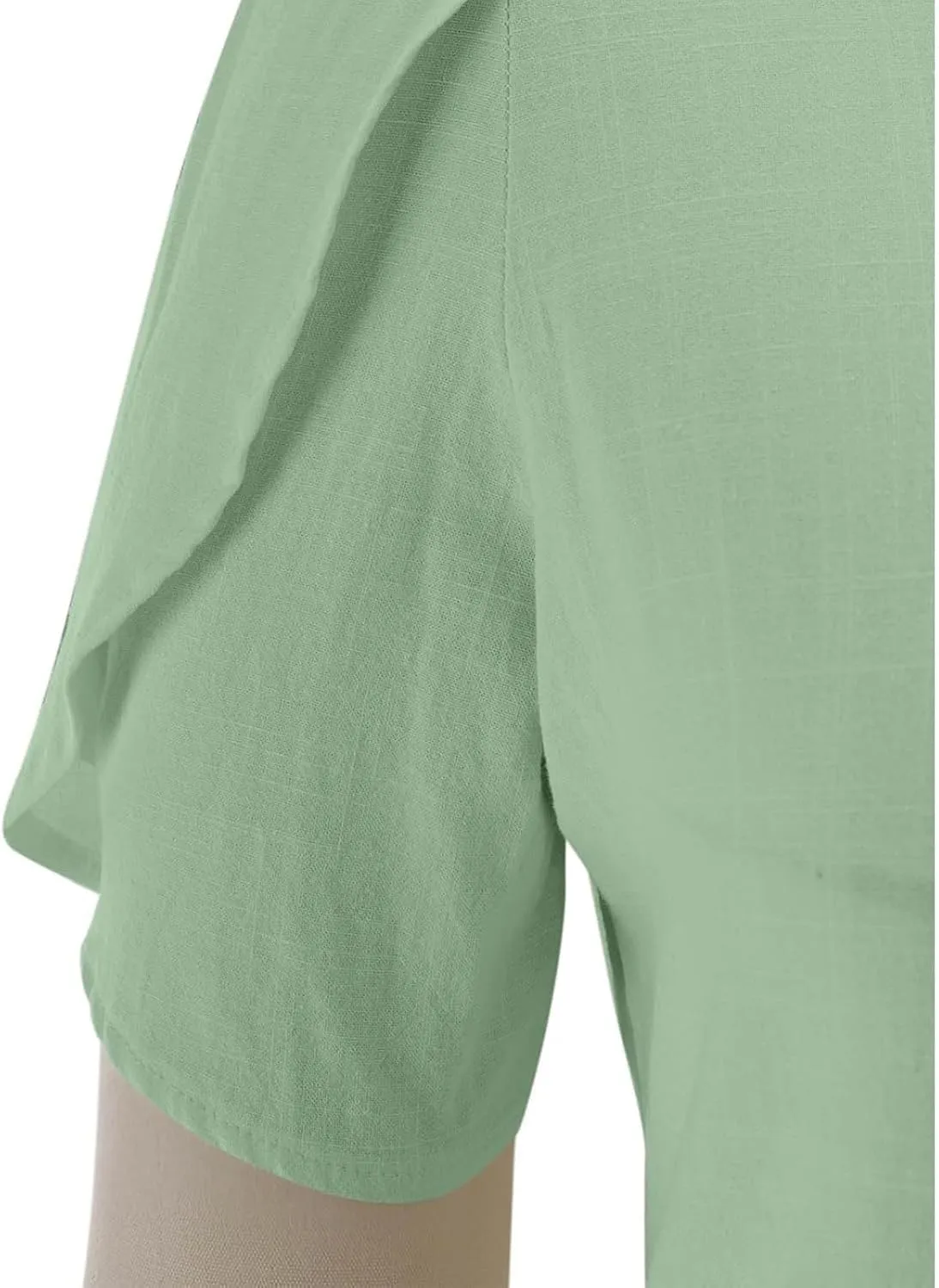Womens Linen Shirts V Neck Buttons Blouses Solid Color Oversized Tops Short Sleeve Loose Fit Tunic Top