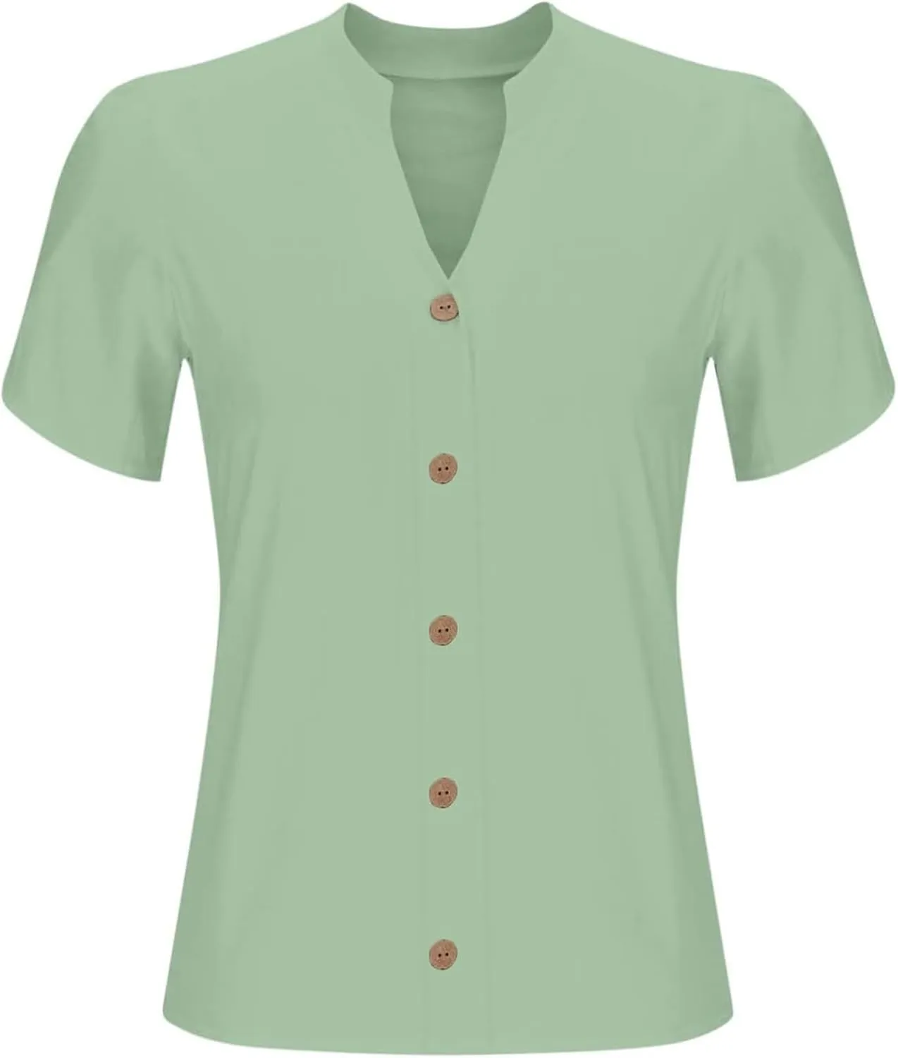 Womens Linen Shirts V Neck Buttons Blouses Solid Color Oversized Tops Short Sleeve Loose Fit Tunic Top