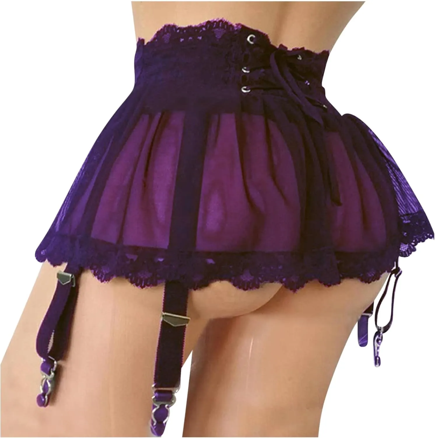 Women's Lingerie Set Mini Babydoll Bow Tie Adjustable Low Waist Dress Mini Skirt Nightwear Pjs