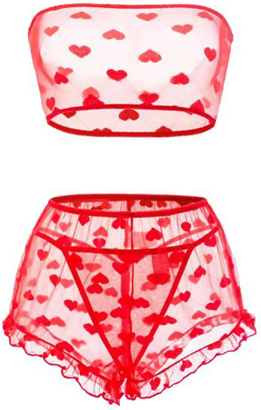 Women's Lingerie Set Stretchy Lace Bandeau Bra Top Underwear with Shorts and Thong Size S-XXL