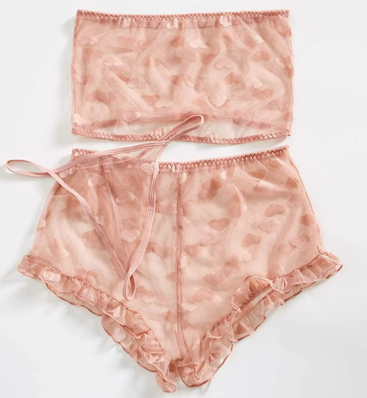 Women's Lingerie Set Stretchy Lace Bandeau Bra Top Underwear with Shorts and Thong Size S-XXL