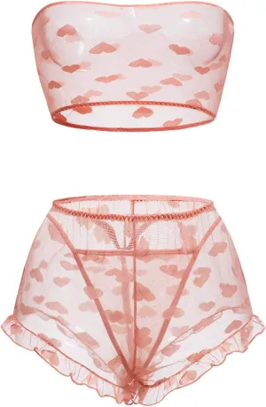 Women's Lingerie Set Stretchy Lace Bandeau Bra Top Underwear with Shorts and Thong Size S-XXL