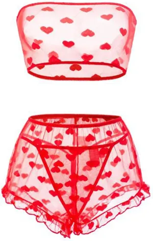 Women's Lingerie Set Stretchy Lace Bandeau Bra Top Underwear with Shorts and Thong Size S-XXL