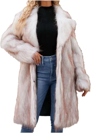 Womens Long Faux Fur Coat Oversized Loose Winter Jackets Trendy Luxury Trench Coat 2024 Open Front Lapel Outerwear