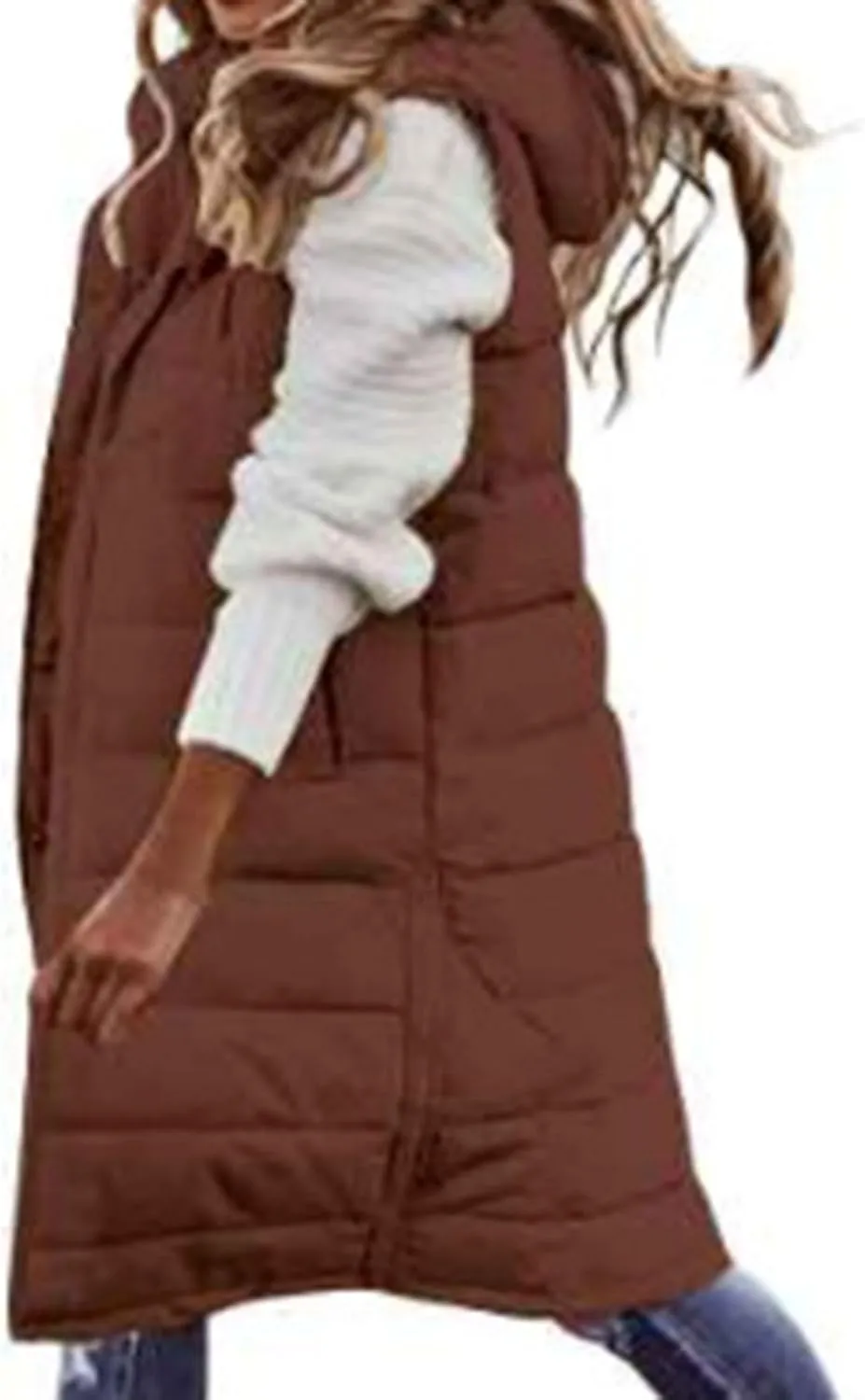 Women's Long Vest Winter Warm Sleeveless Lightweight Puffer Jacket Packable Hooded Down Coat Quilted Vest With Hood