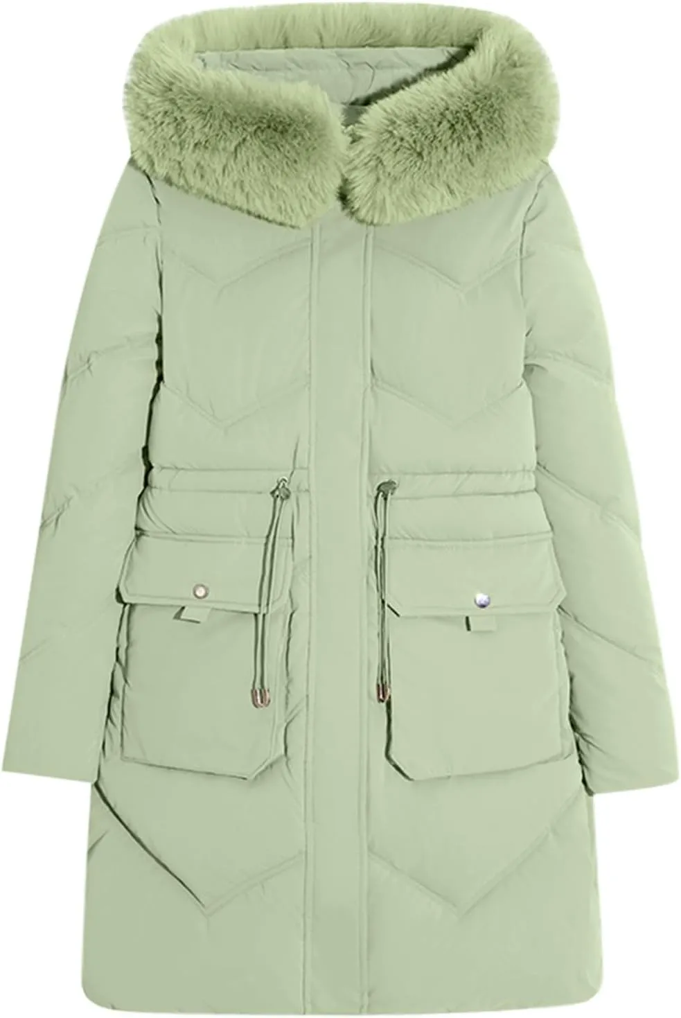 Women's Long Winter Puffer Coat 2024 Trendy Thickened Warm Down Jacket Windproof Parka Outerwear With Faux Fur Hood