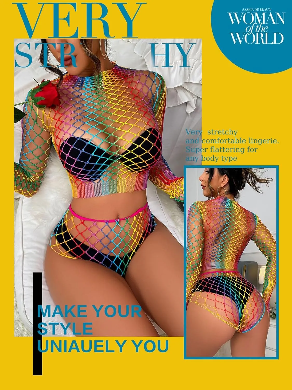 Women's Mesh Lingerie Fishnet Babydoll Mini Dress Bodysuit See Through Shirts Long Sleeves Lingerie Bodysuit Cover Up