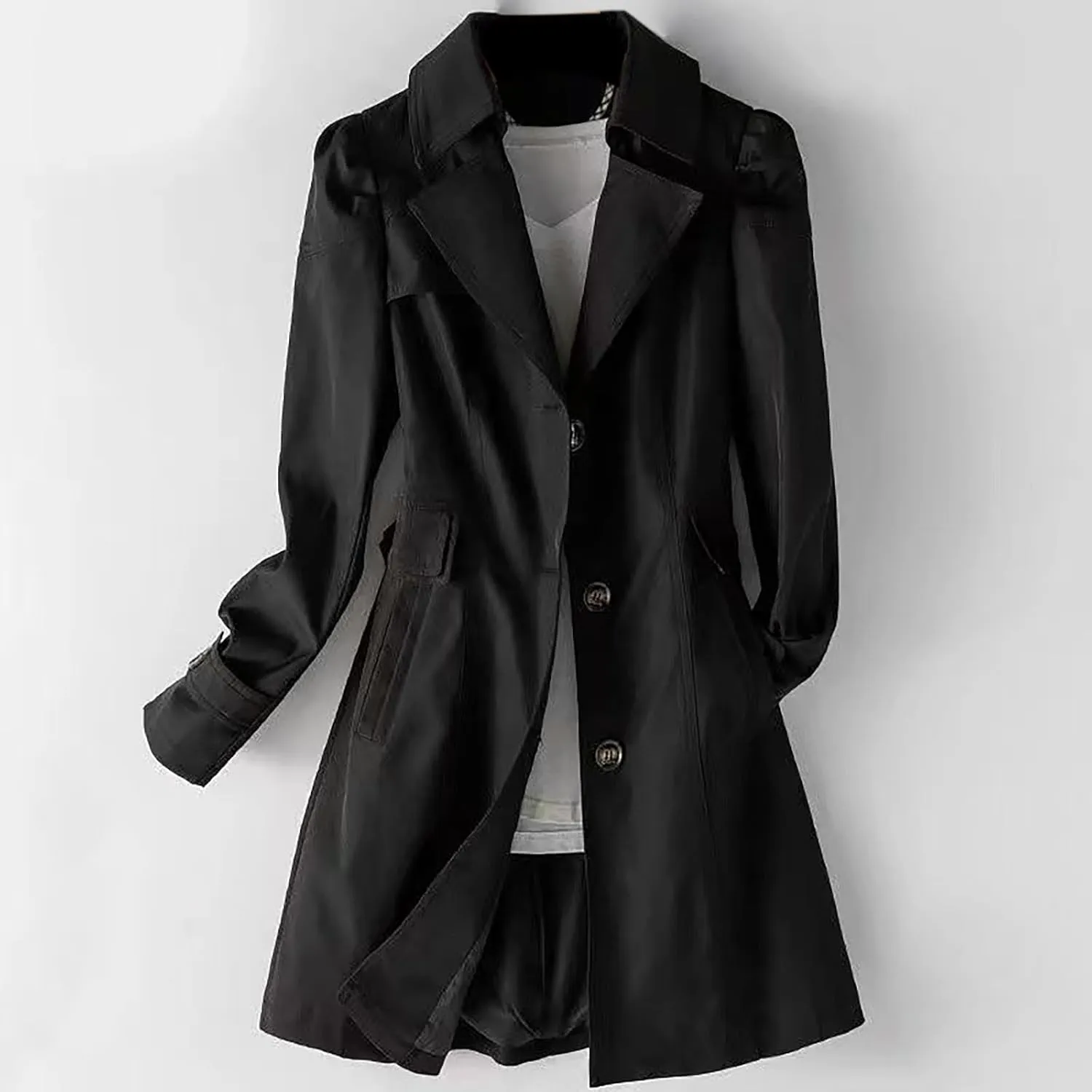 Women's New Slim Fit Women's Korean Version Double Breasted Small Mid Length Trench Coat Ladies Fall Sweaters