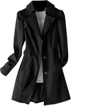Women's New Slim Fit Women's Korean Version Double Breasted Small Mid Length Trench Coat Ladies Fall Sweaters