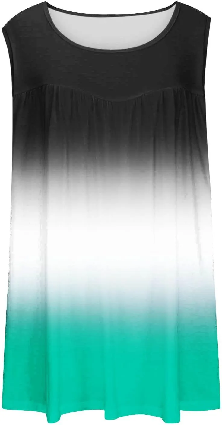 Womens Plus Size Tank Tops Summer Sleeveless Shirts Workout Basic Gradient Comfy Tanks Tee Tunics Flowy Pleated Blouse