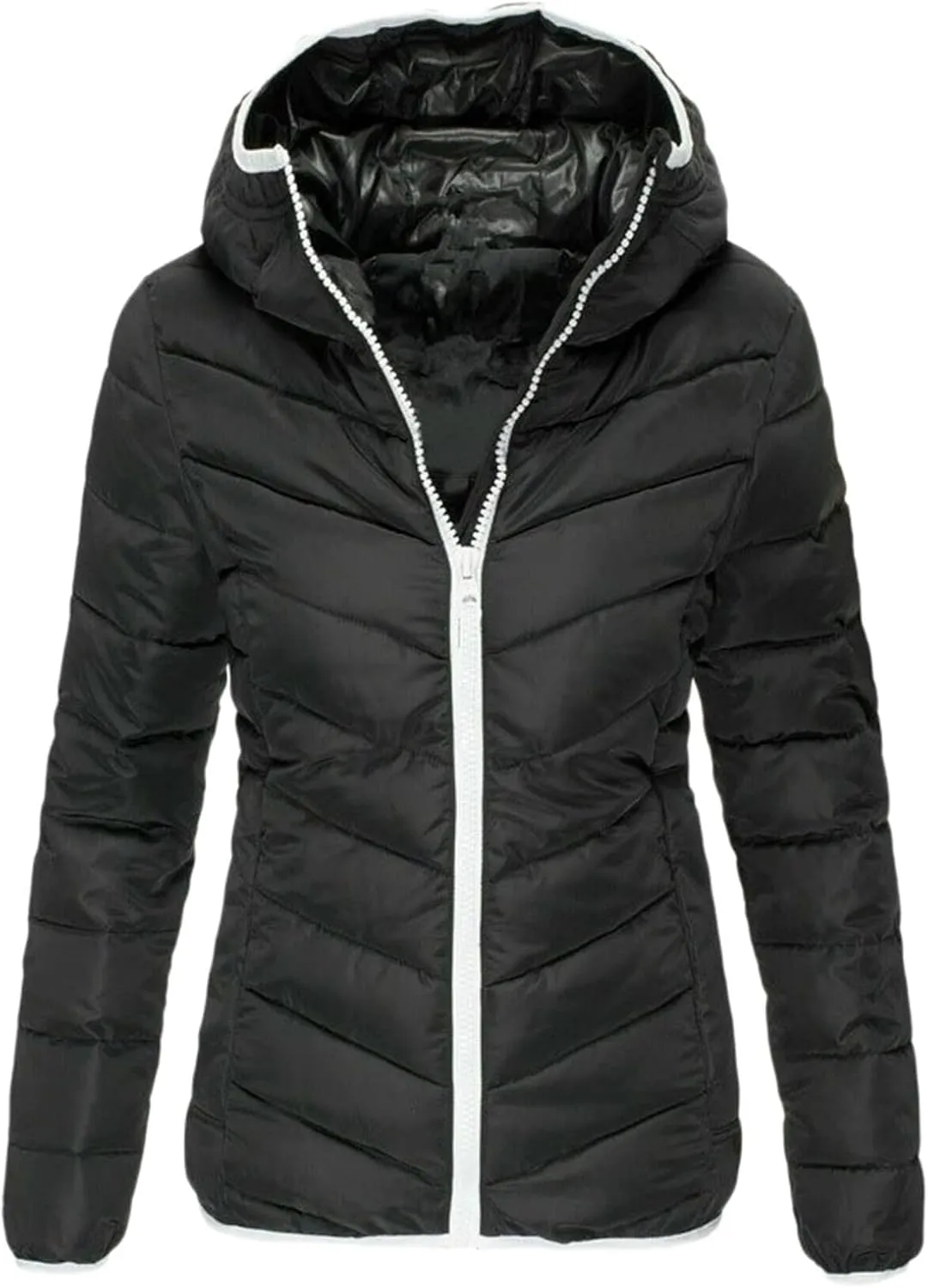 Women's Quilted Puffer Jacket Oversized Long Sleeve Hooded Down Coats Lightweight Warm Zip Up Winter Coat Teddy Outwear