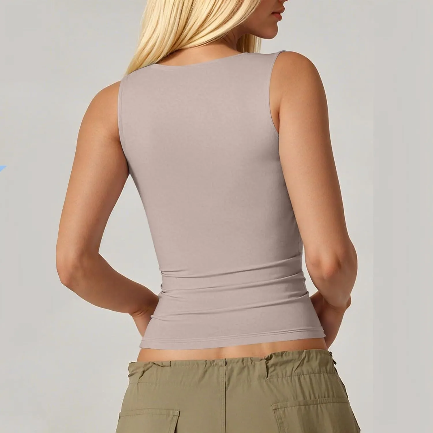 Women's Sexy Tank Tops Square Neck Sleeveless Double Lined Basic Tank Top Slim Fit Crop Camisole Tops Summer Outfits