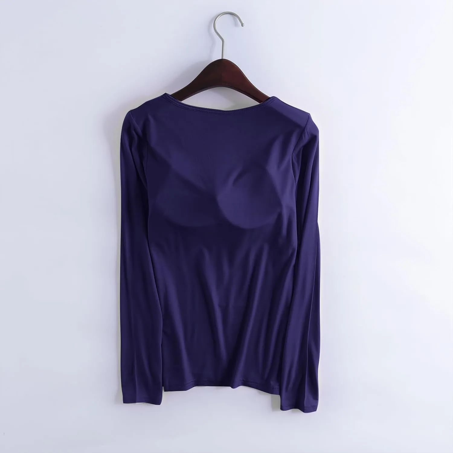 Womens Sleep and Lounge Pajamas Tops Long Sleeve Crewneck Lightweight Tee Built in Bra Ladies Sleep Shirts