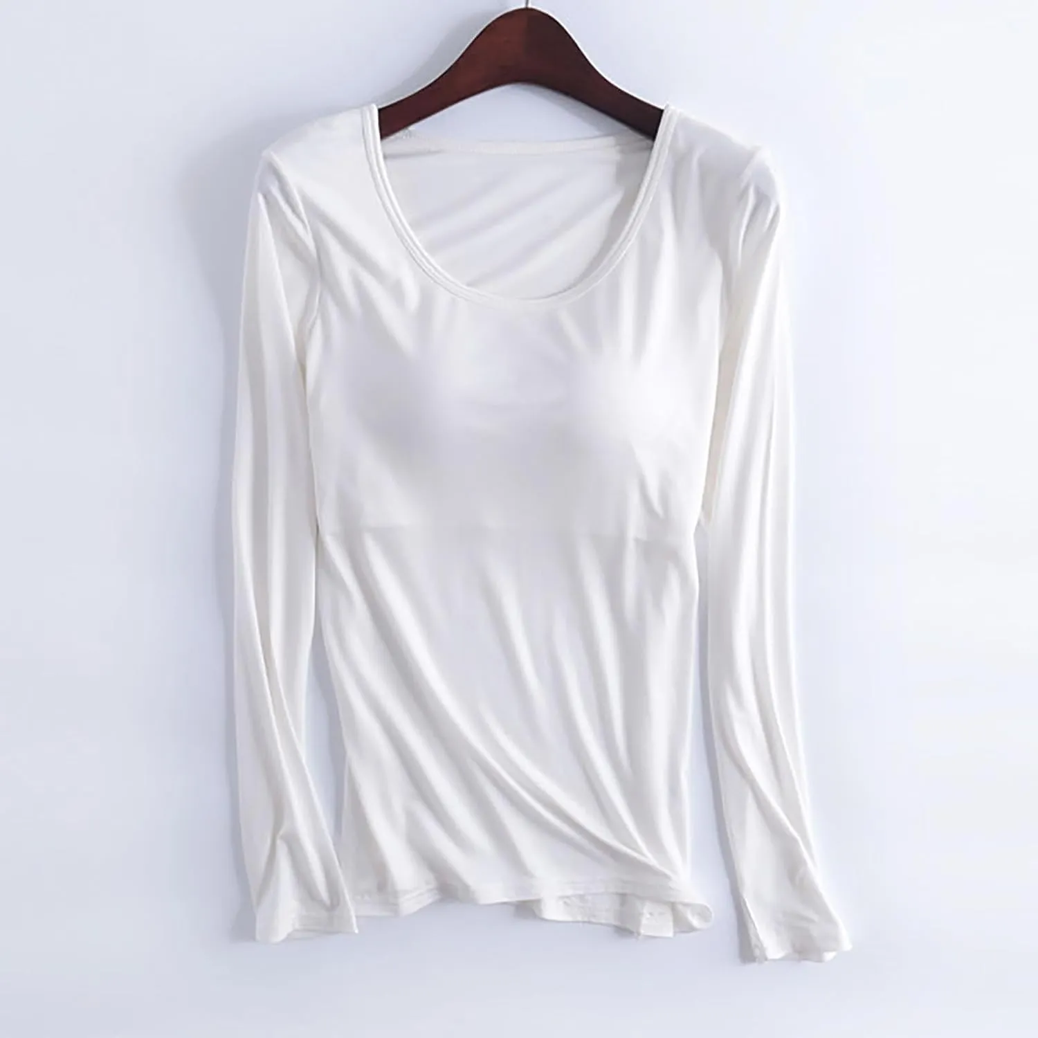 Womens Sleep and Lounge Pajamas Tops Long Sleeve Crewneck Lightweight Tee Built in Bra Ladies Sleep Shirts