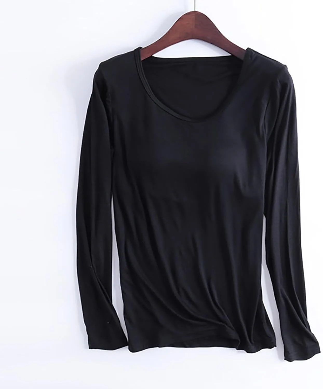 Womens Sleep and Lounge Pajamas Tops Long Sleeve Crewneck Lightweight Tee Built in Bra Ladies Sleep Shirts