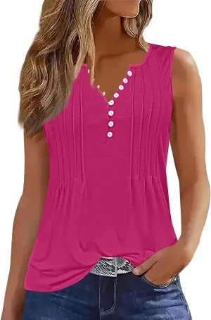 Women's Sleeveless V-Neck Button Down Casual Blouse Shirt Lightweight Summer Tops for Everyday Wear