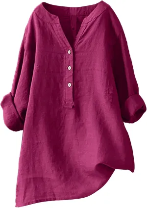 Womens Solid Color Linen Short Sleeve T Shirt Summer Comfy Casual Plus Size Tunic Tops V Neck Loose Fit Tshirt