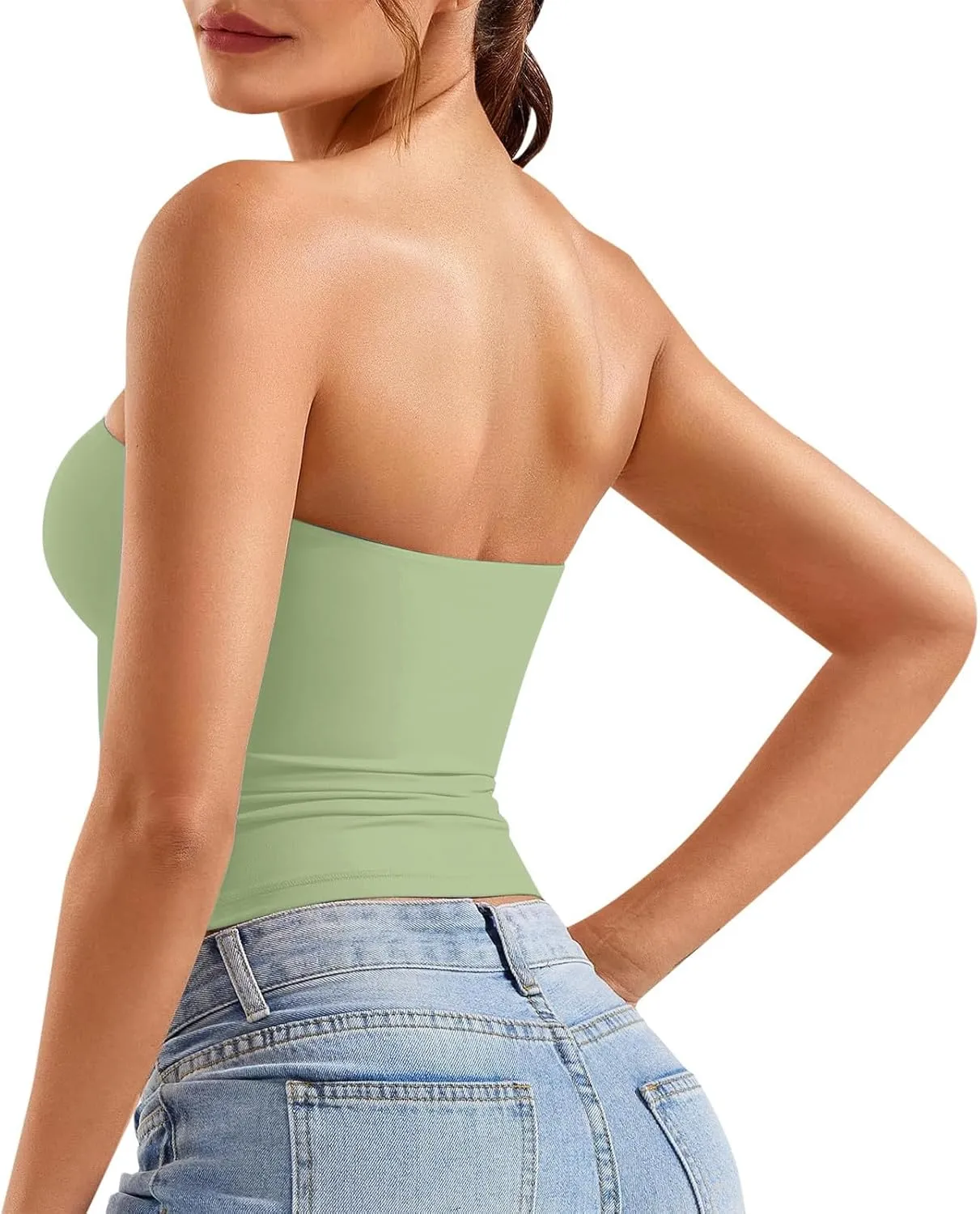 Womens Strapless Tube Tops Sexy Sleeveless Backless Bandeau Shirts Going Out Crop Top Cute 2025 Summer Clothes