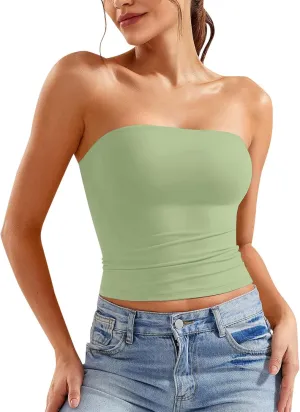 Womens Strapless Tube Tops Sexy Sleeveless Backless Bandeau Shirts Going Out Crop Top Cute 2025 Summer Clothes