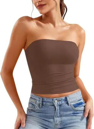 Womens Strapless Tube Tops Sexy Sleeveless Backless Bandeau Shirts Going Out Crop Top Cute 2025 Summer Clothes