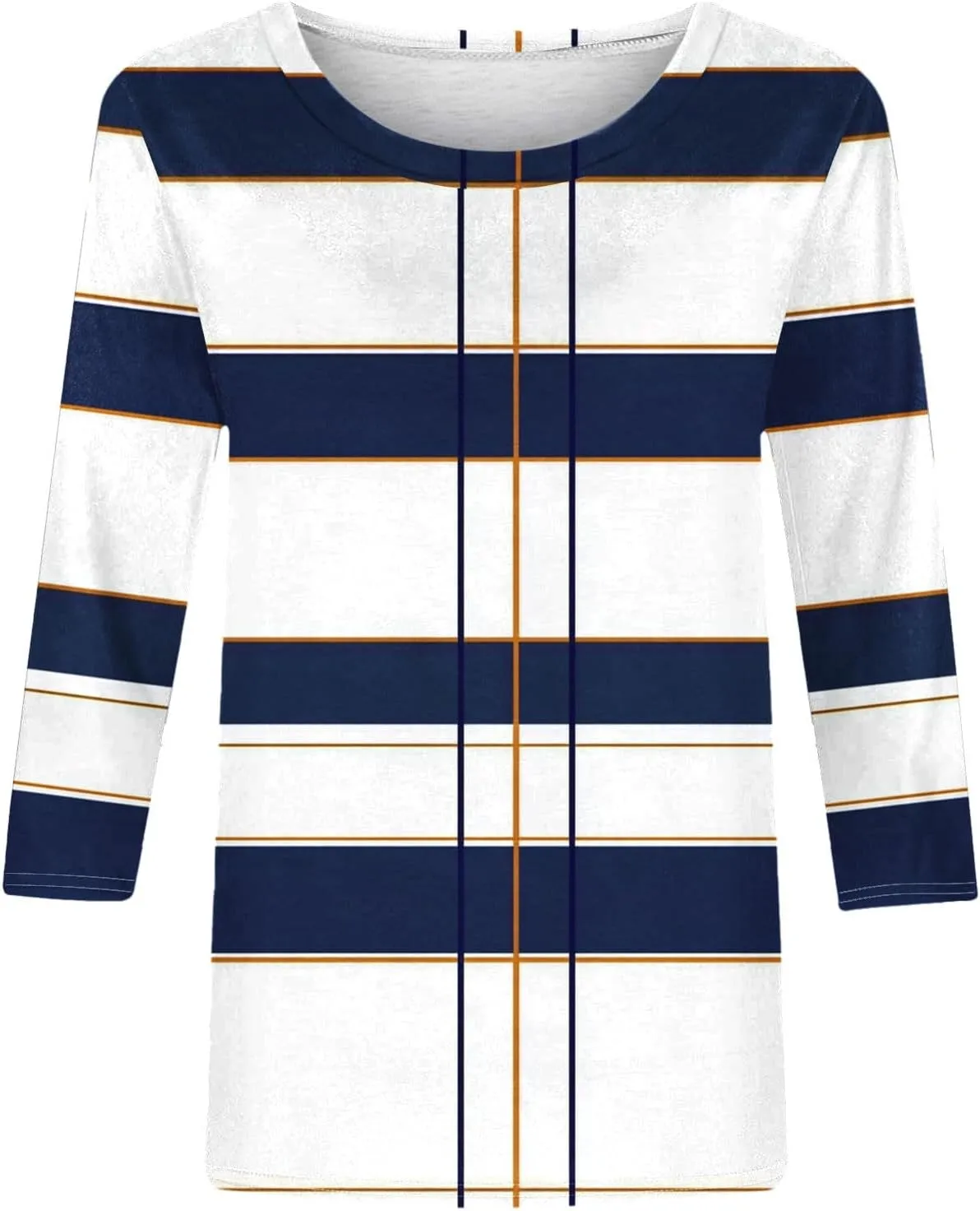 Womens Striped Tops Color Block Shirts Plus Size Casual Loose Fit Crewneck Tshirts Spring Summer 3/4 Sleeve Tees