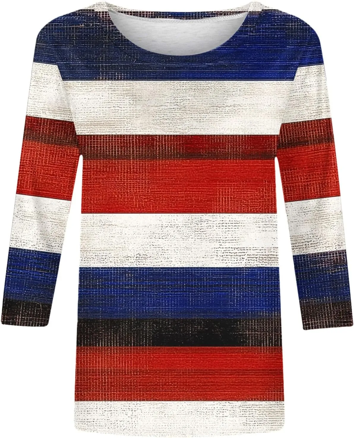 Womens Striped Tops Color Block Shirts Plus Size Casual Loose Fit Crewneck Tshirts Spring Summer 3/4 Sleeve Tees