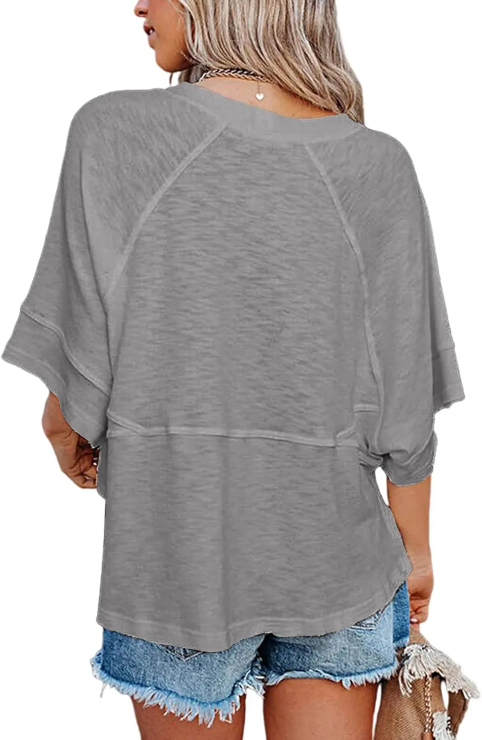 Women's Summer Casual Crewneck Batwing Half Sleeve T-Shirts Solid Color Loose Fit Cute Basic Flowy Tops Tees Blouses