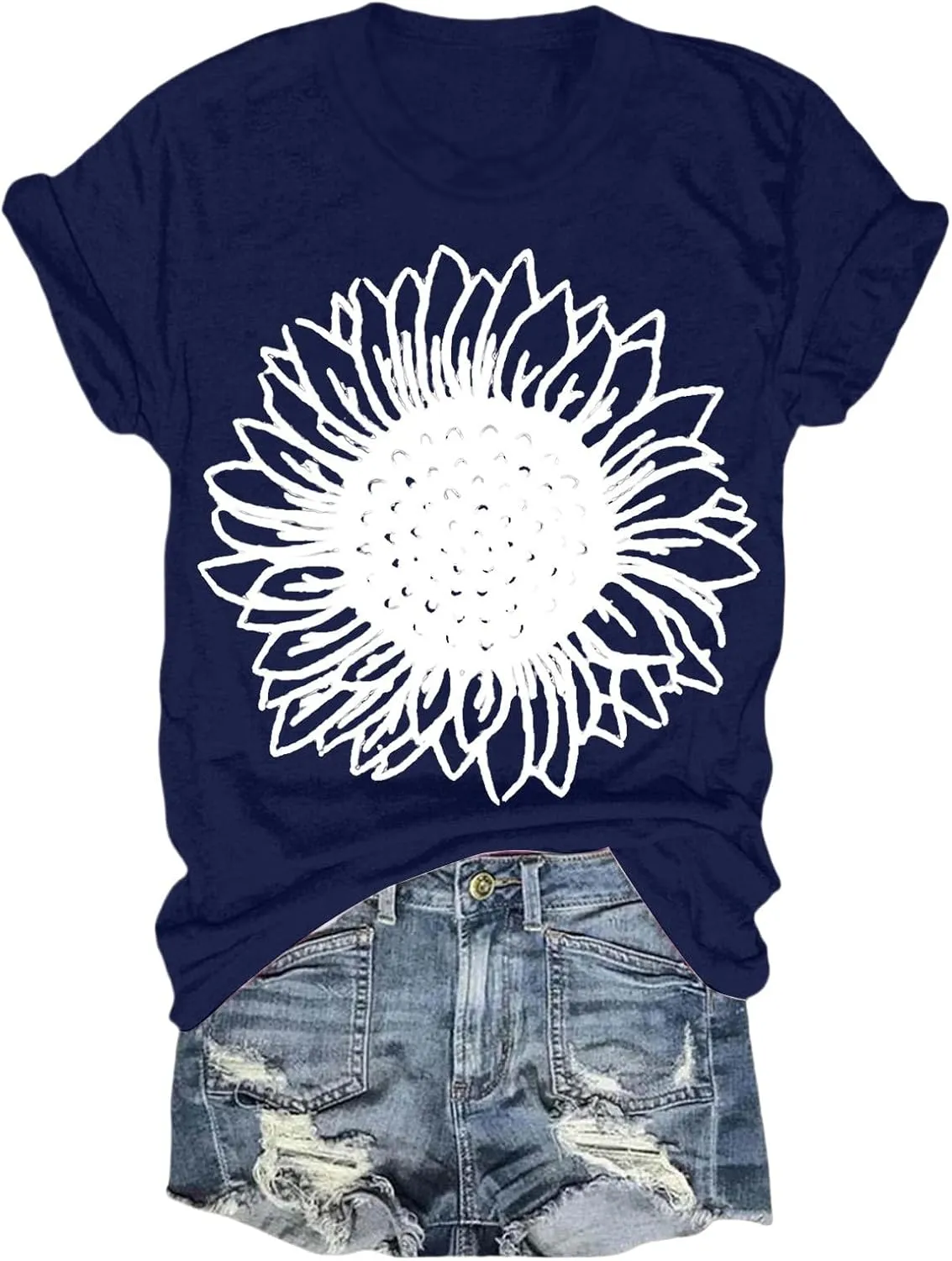 Womens Sunflower T Shirt Summer Novelty Cute Flower Graphic Loose Fit Tees Classic Crew Neck Short Sleeve Casual Tops