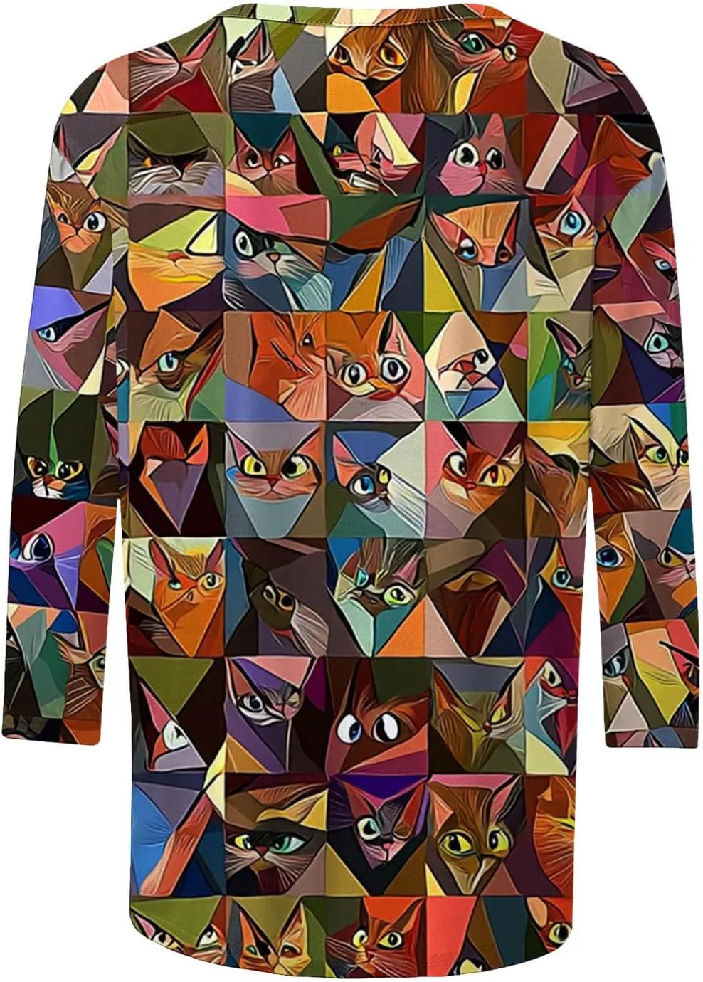 Women's T Shirts with Cat Printed Summer Tops 3/4 Sleeve Vacation Trendy Casual Loose Cute Hoilday Blouse Tee