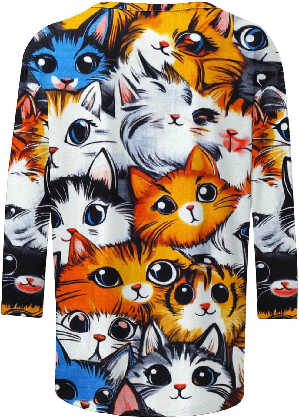 Women's T Shirts with Cat Printed Summer Tops 3/4 Sleeve Vacation Trendy Casual Loose Cute Hoilday Blouse Tee