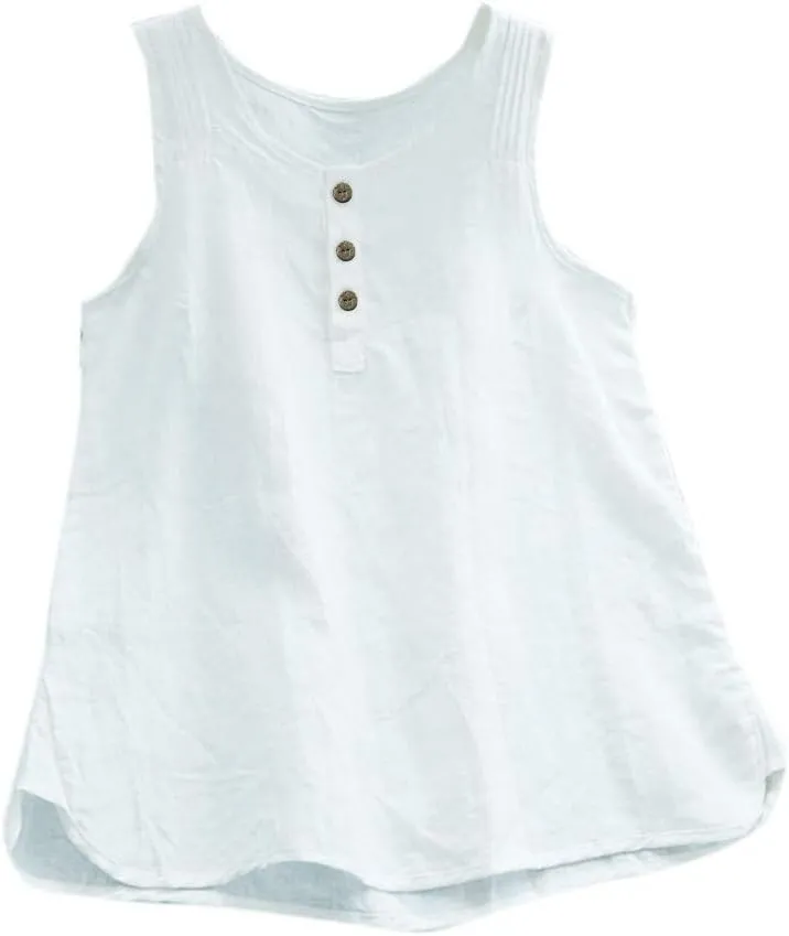 Womens Tank Top Plus Size Loose Casual Cotton Linen Solid Color T Shirts Scoop Neck Sleeveless Blouses for Women