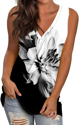 Women's Tank Tops Summer V Neck Tee Top Loose Fit Flowy Sleeveless Basic Baseball Shirt Spring Break Essentials