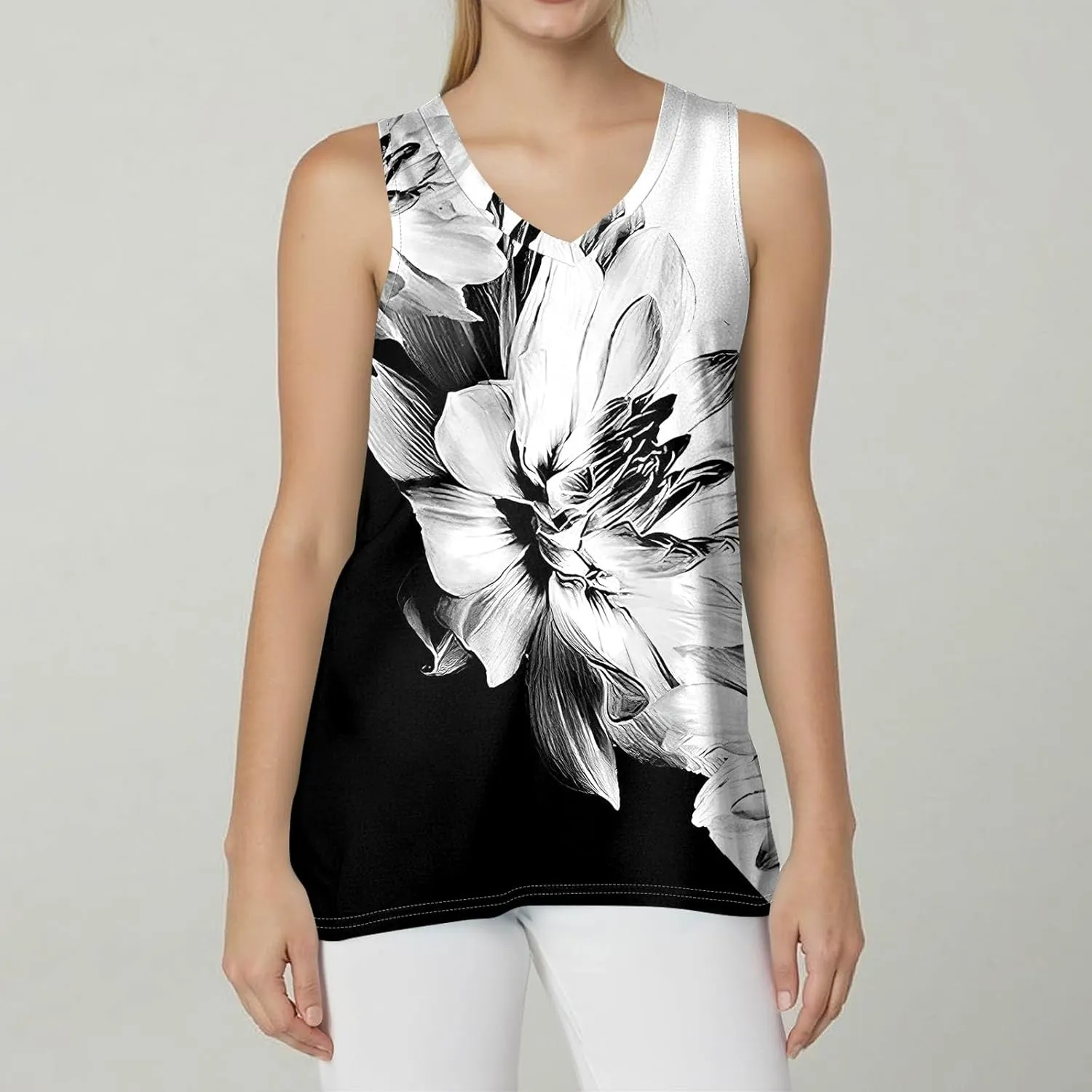 Women's Tank Tops Summer V Neck Tee Top Loose Fit Flowy Sleeveless Basic Baseball Shirt Spring Break Essentials