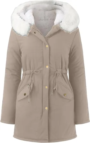 Women's Warm Winter Puffer Coats Thicken Fleece Lined Down Jackets Faux Fur Hooded Snow Parkas Overcoats with Pockets