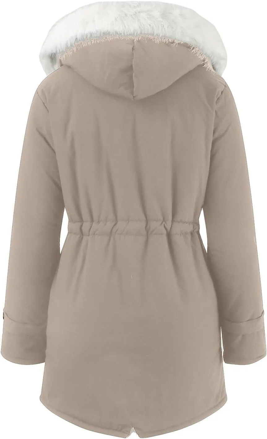 Women's Warm Winter Puffer Coats Thicken Fleece Lined Down Jackets Faux Fur Hooded Snow Parkas Overcoats with Pockets