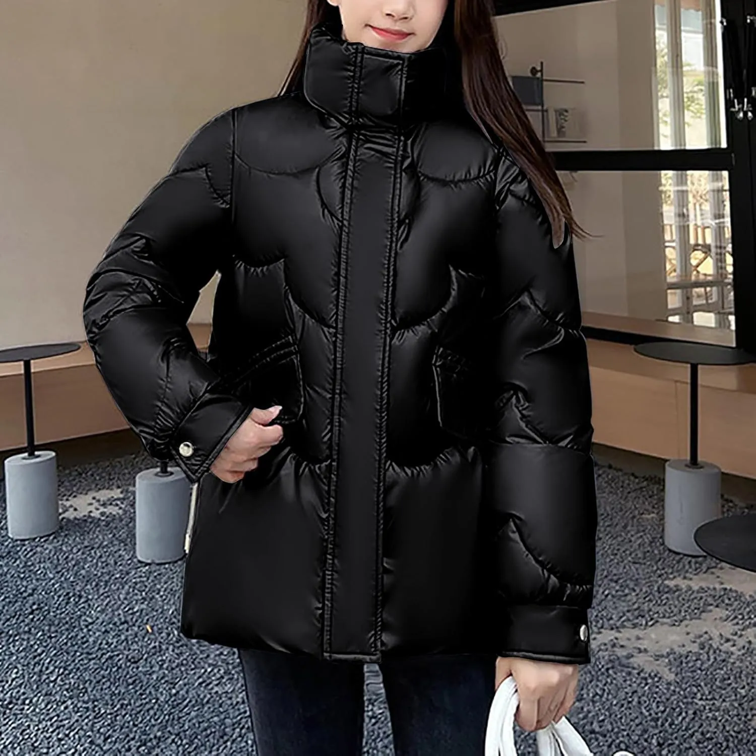 Women's Winter Coat Puffer Thicken Down Jacket Outdoor Shearling Warm Lightweight Casual Zipper 2024 Trendy Parka Outwear