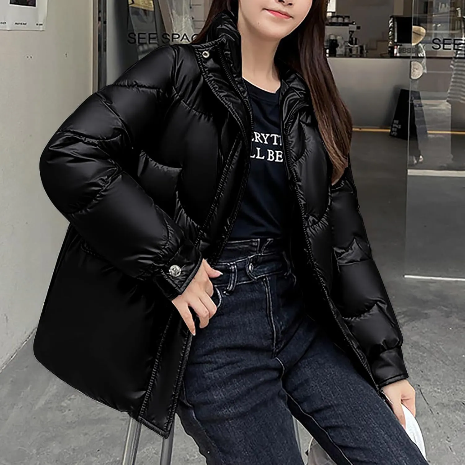 Women's Winter Coat Puffer Thicken Down Jacket Outdoor Shearling Warm Lightweight Casual Zipper 2024 Trendy Parka Outwear