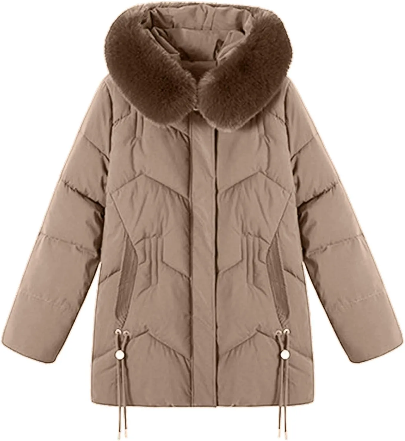 Women's Winter Coats Faux Fur Trim Hooded Puffer Jackets Quilted Cropped Thickened Down Coats Casual Warm Outerwear