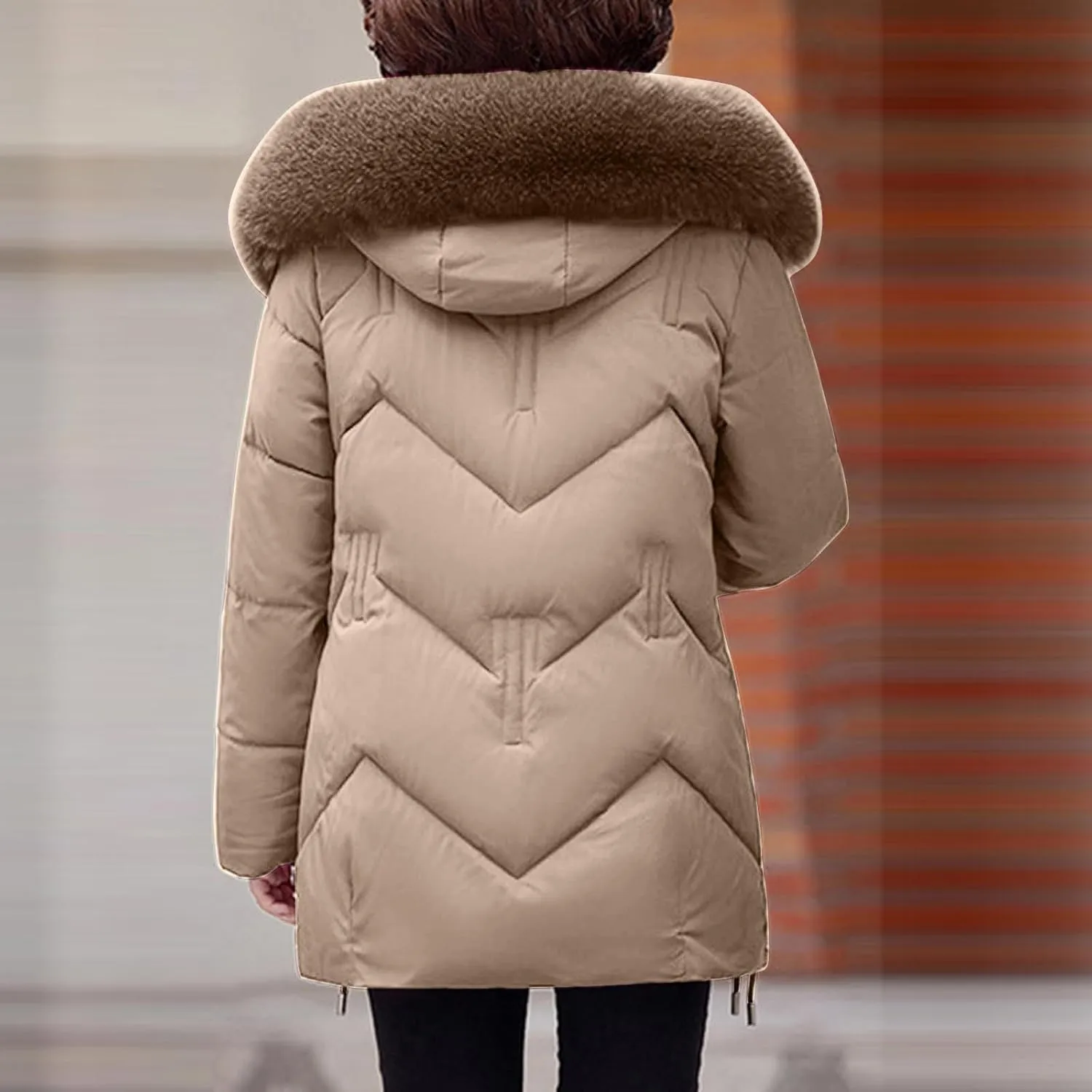 Women's Winter Coats Faux Fur Trim Hooded Puffer Jackets Quilted Cropped Thickened Down Coats Casual Warm Outerwear