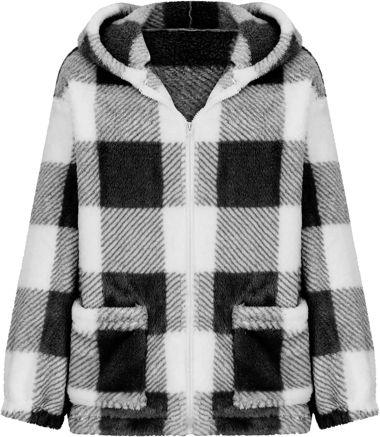 Womens Winter Coats Warm Plush Hooded Jackets Zip Up Button Cardigan Trendy Plaid Fleece Fuzzy Outerwear