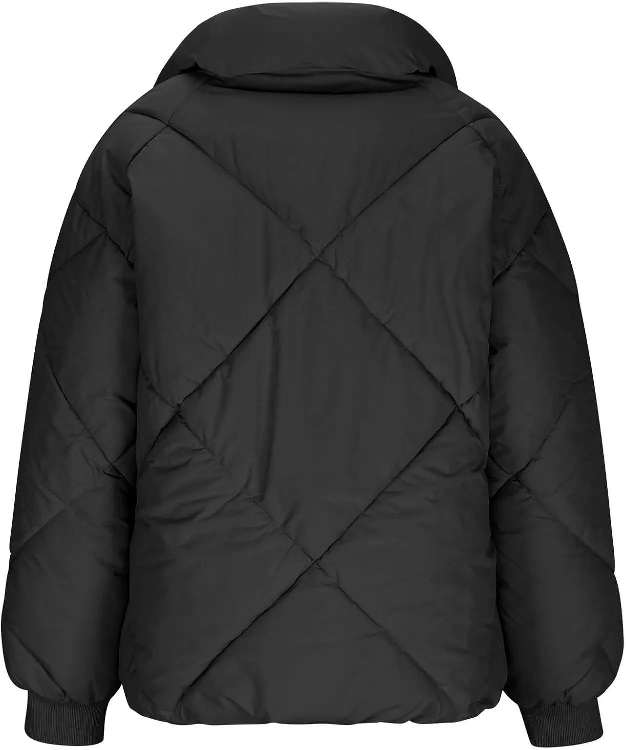 Womens Winter Cropped Puffer Jacket Oversized Long Sleeve Full Zip Puffy Coat Warm Quilted Jacket with Pockets