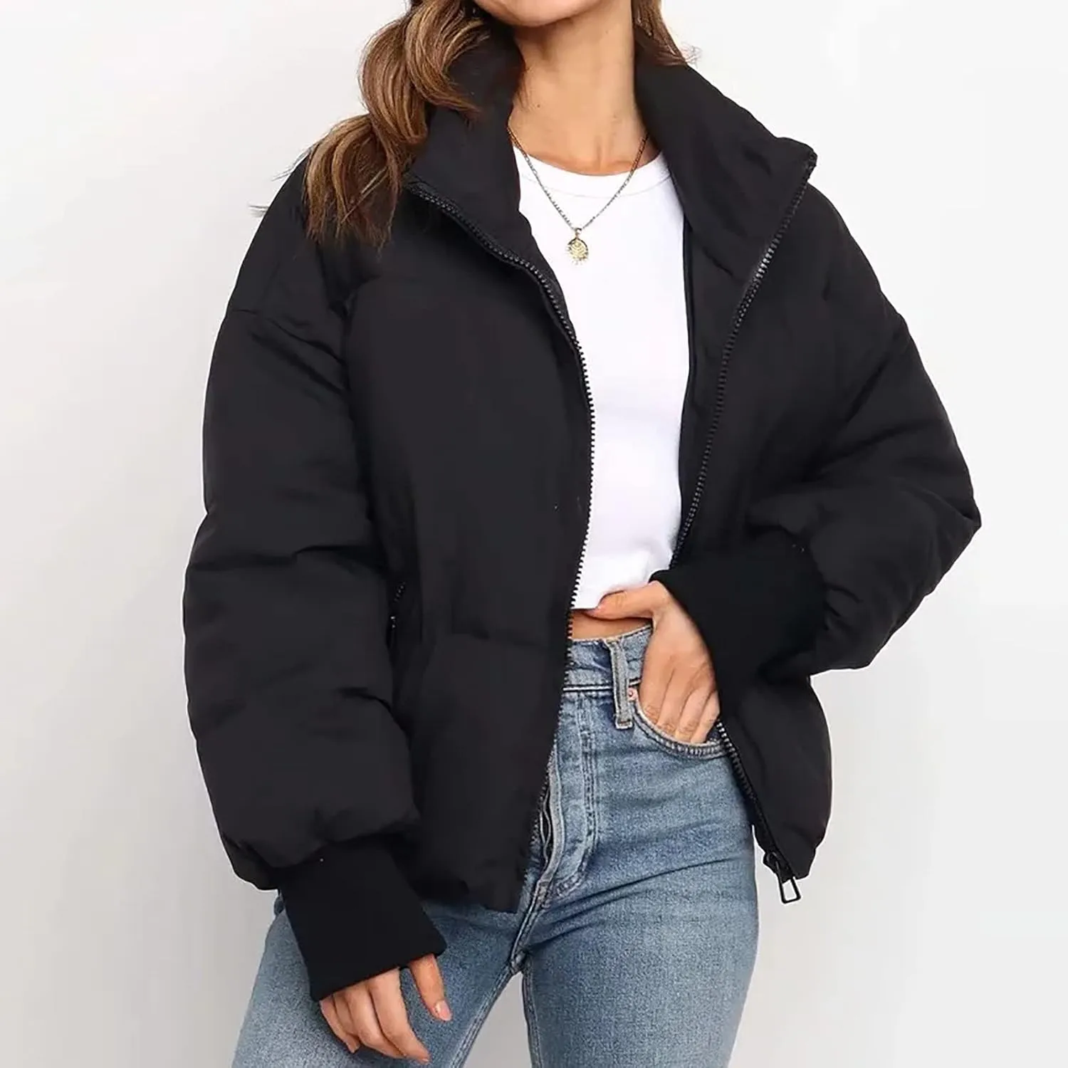 Women's Winter Puffer Coat Thicken Padded Down Jacket Outdoor Shearling Warm Quilted Casual Zipper 2024 Trendy Parka Outwear